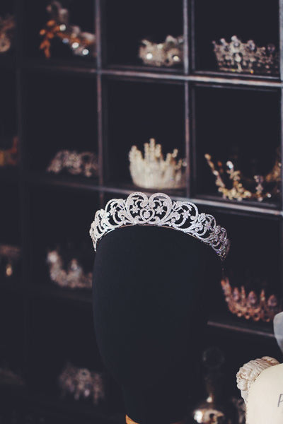 Bridal Crown Vintage Silver Headpiece With Sparkling Rhinestones - WonderlandByLilian