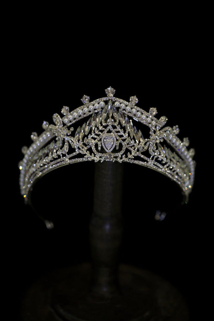 Bridal Headpiece Gold And Silver Crown Tiara With Sparkling Pearl And Rhinestone - WonderlandByLilian