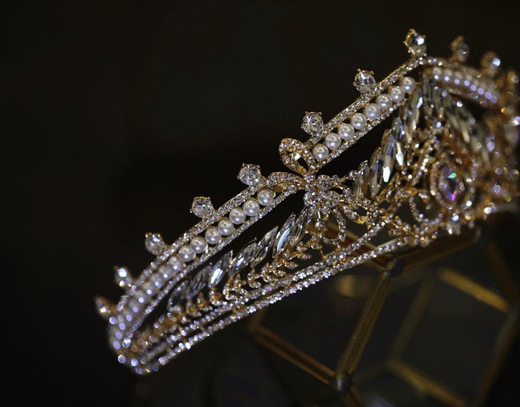 Bridal Headpiece Gold And Silver Crown Tiara With Sparkling Pearl And Rhinestone - WonderlandByLilian