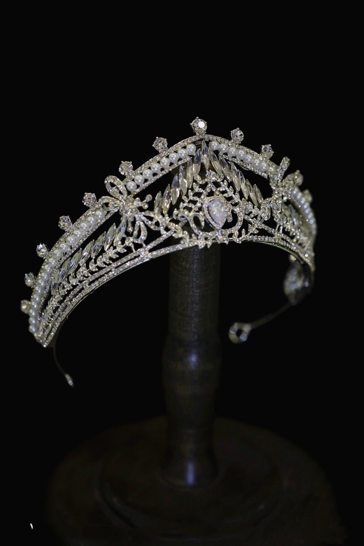 Bridal Headpiece Gold And Silver Crown Tiara With Sparkling Pearl And Rhinestone - WonderlandByLilian