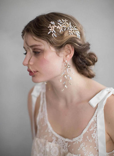 Bridal Headpiece Gold And Silver With Pearl Diamonds And Chain Rhinestones - WonderlandByLilian
