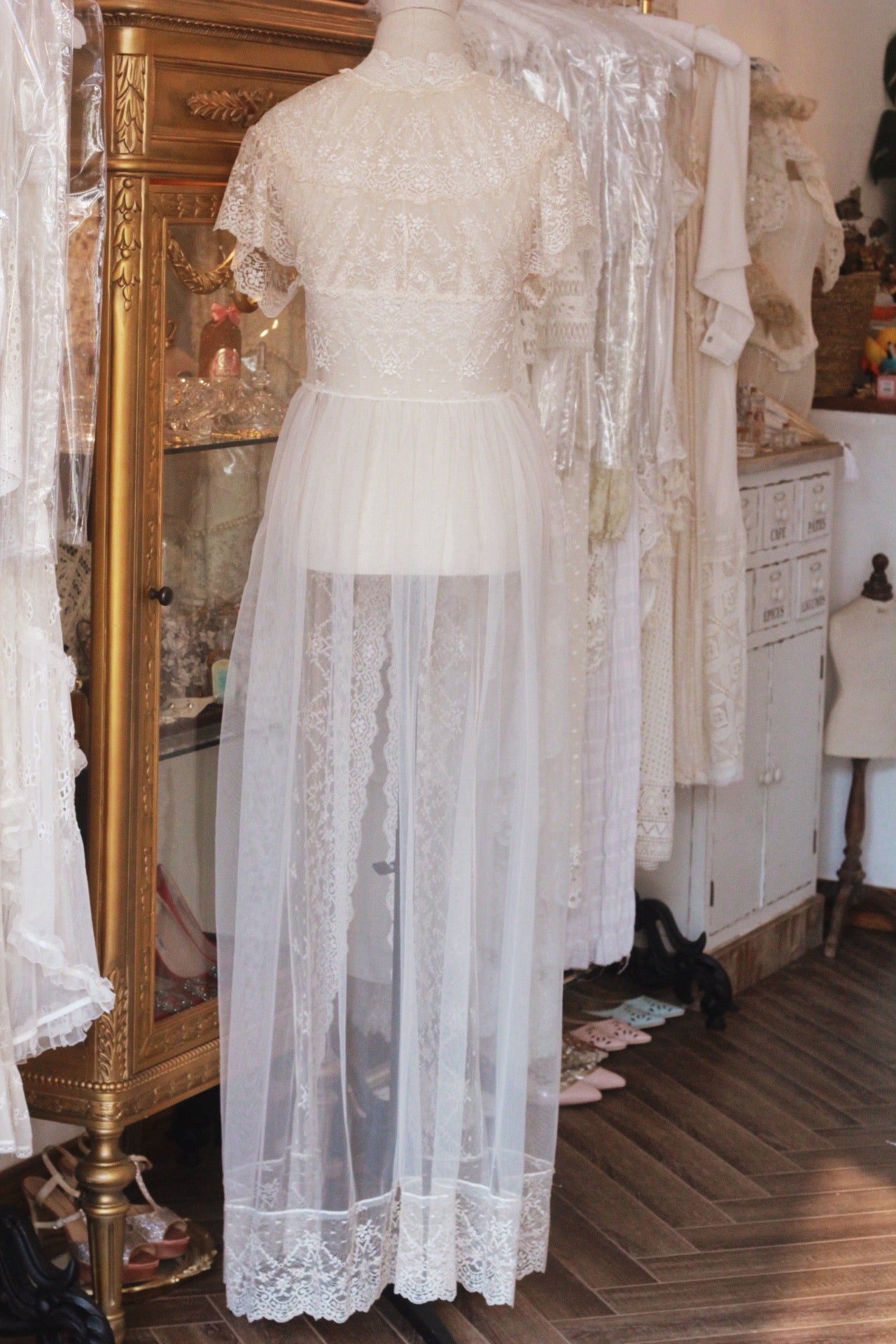 Bridal Lace Robe Vintage Style Morning Gown - Custom Made - WonderlandByLilian