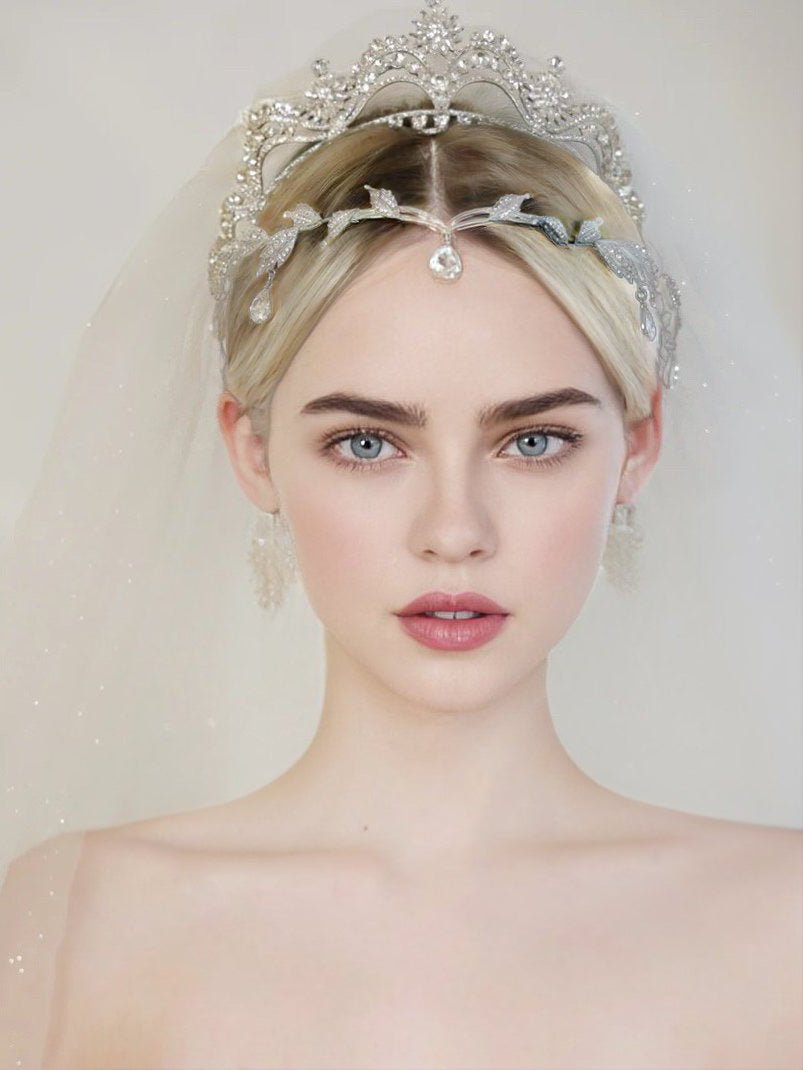 Bridal Silver Elegant Pendant Head Piece With Rhinestone - WonderlandByLilian