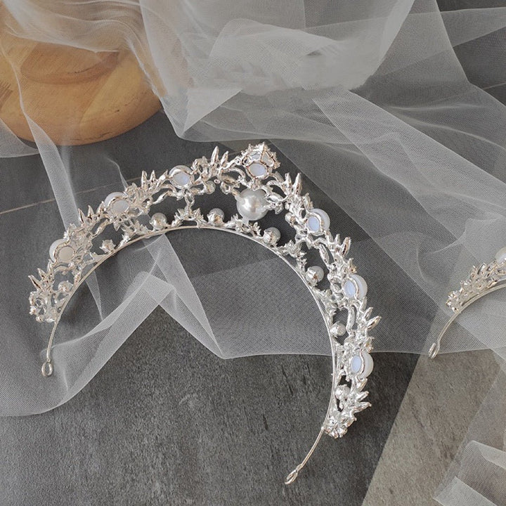 Bridal Tiara Pearl Crown Vintage With Sparkling Rhinestones - WonderlandByLilian