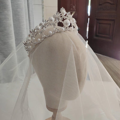 Bridal Tiara Pearl Crown Vintage With Sparkling Rhinestones - WonderlandByLilian
