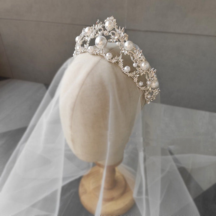 Bridal Tiara Pearl Crown Vintage With Sparkling Rhinestones - WonderlandByLilian