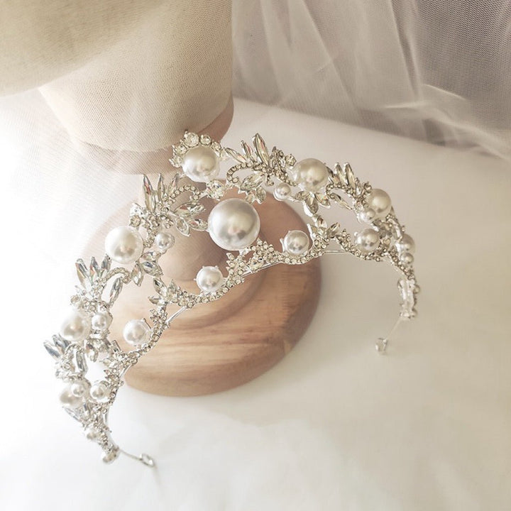 Bridal Tiara Pearl Crown Vintage With Sparkling Rhinestones - WonderlandByLilian