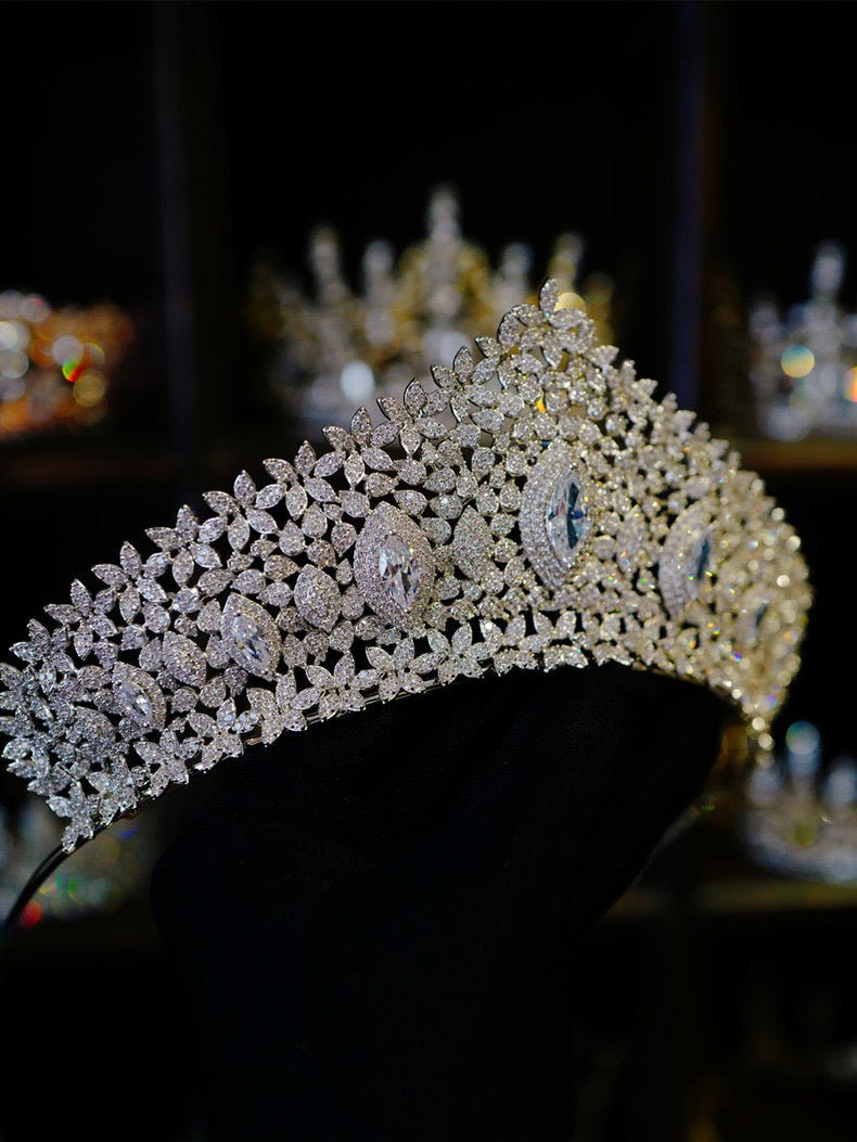 Bridal Tiara Silver Crown Vintage With Sparkling Zircon - WonderlandByLilian