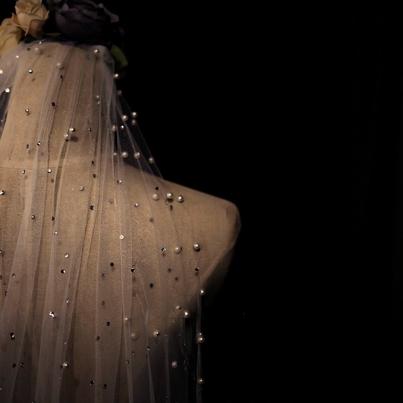Bridal Tulle Veil With Crystal With Comb - Starry Night - WonderlandByLilian