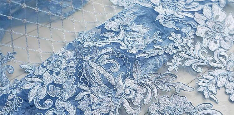 Bridgerton Daphne Blue Lace Dress With Beading- Regency Era Blue Lace Wedding Dress Plus Size - WonderlandByLilian