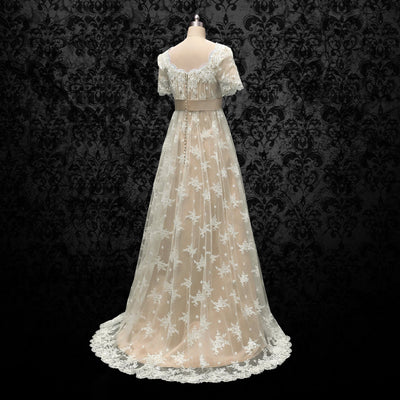 Bridgerton Daphne Empire Waist Champagne Dress With Lace- Regency Era Ball Gown Plus Size - WonderlandByLilian