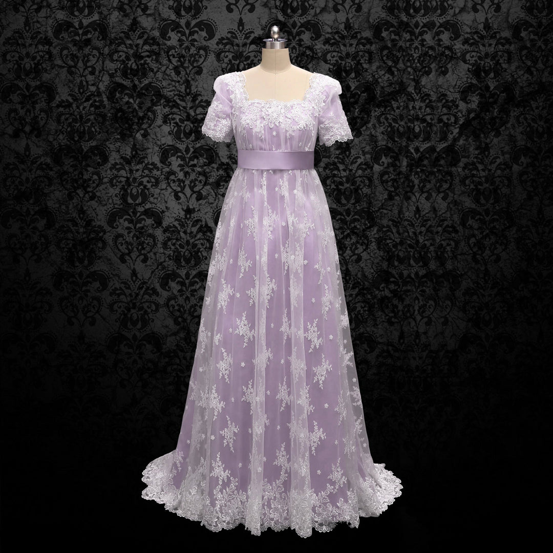 Bridgerton Daphne Lilac Wedding Dress With Lace- Regency Era Ball Gown Plus Size - WonderlandByLilian