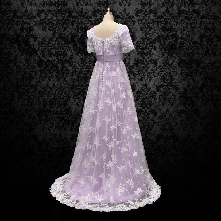 Bridgerton Daphne Lilac Wedding Dress With Lace- Regency Era Ball Gown Plus Size - WonderlandByLilian