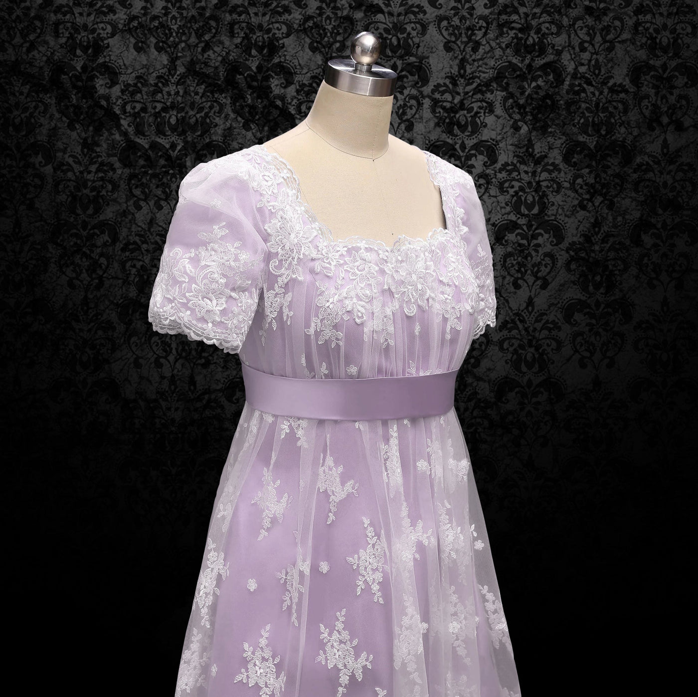 Bridgerton Daphne Lilac Wedding Dress With Lace- Regency Era Ball Gown Plus Size - WonderlandByLilian
