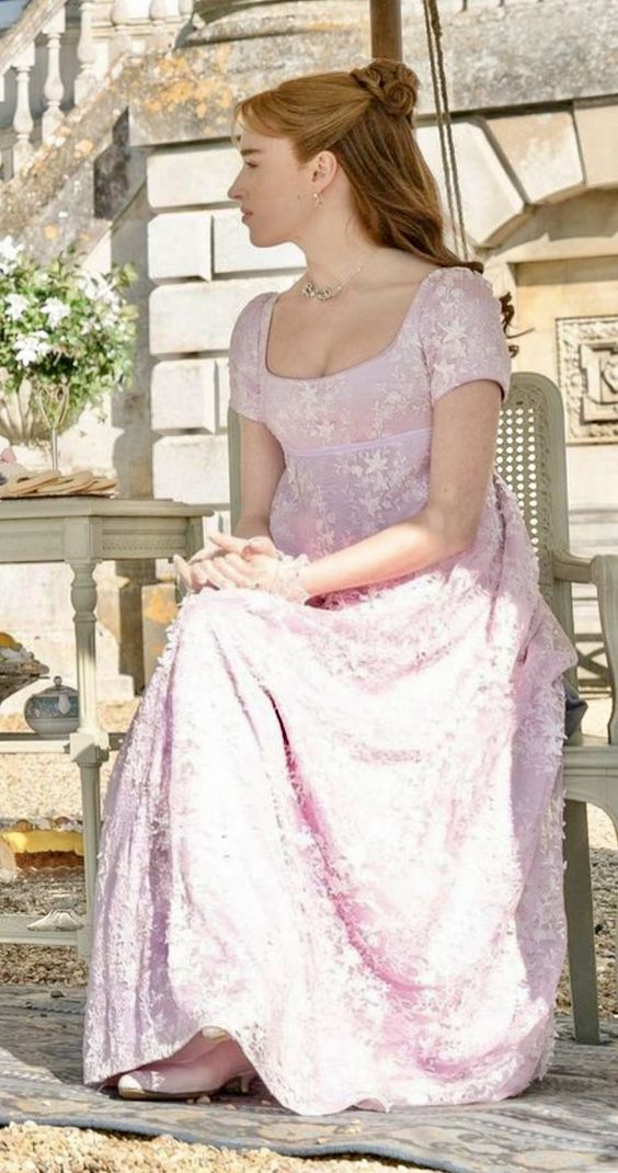Bridgerton Daphne Pink Dress With Star Sequins - Regency Era Pink Satin Wedding Dress Plus Size - WonderlandByLilian