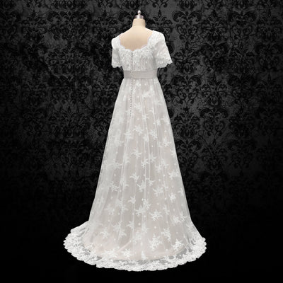 Bridgerton Daphne White Bridal Dress With Lace - Regency Era Ball Gown Plus Size - WonderlandByLilian