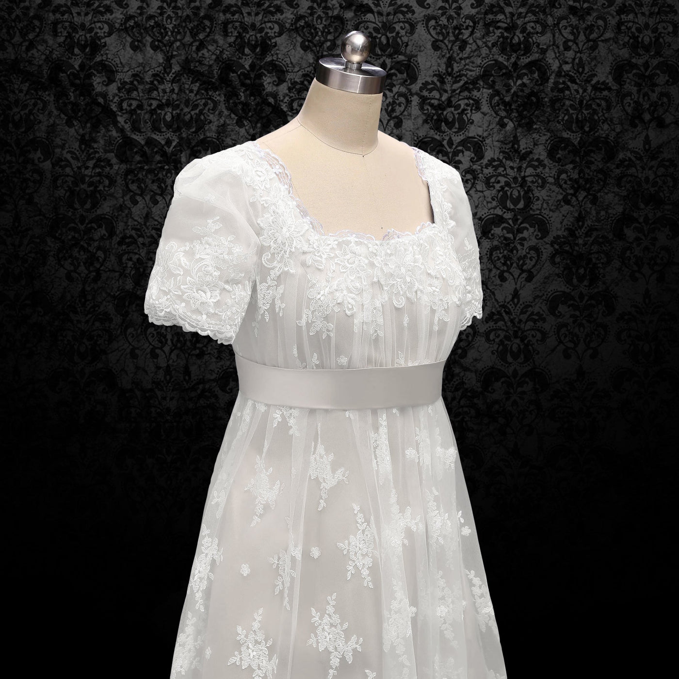 Bridgerton Daphne White Bridal Dress With Lace - Regency Era Ball Gown Plus Size - WonderlandByLilian