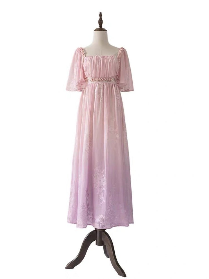 Bridgerton Dress Costume - Regency Era Pink Dress Ball Gown - Beading Embroidery- Custom Made Plus Size - WonderlandByLilian