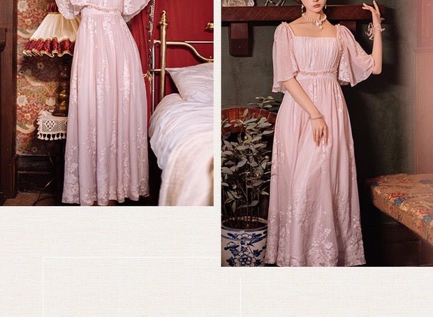 Bridgerton Dress Costume - Regency Era Pink Dress Ball Gown - Beading Embroidery- Custom Made Plus Size - WonderlandByLilian