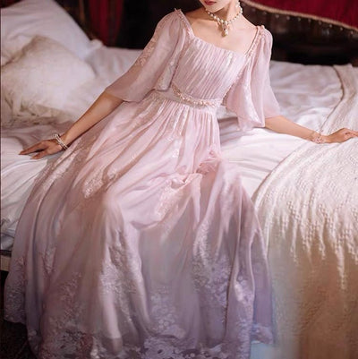 Bridgerton Dress Costume - Regency Era Pink Dress Ball Gown - Beading Embroidery- Custom Made Plus Size - WonderlandByLilian