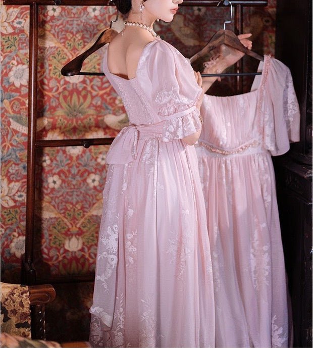 Bridgerton Dress Costume - Regency Era Pink Dress Ball Gown - Beading Embroidery- Custom Made Plus Size - WonderlandByLilian