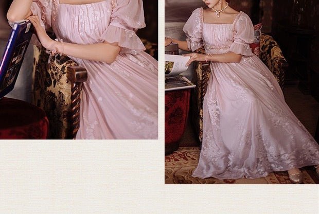 Bridgerton Dress Costume - Regency Era Pink Dress Ball Gown - Beading Embroidery- Custom Made Plus Size - WonderlandByLilian