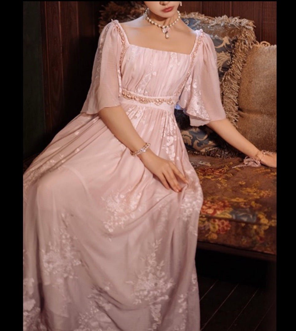 Bridgerton Dress Costume - Regency Era Pink Dress Ball Gown - Beading Embroidery- Custom Made Plus Size - WonderlandByLilian