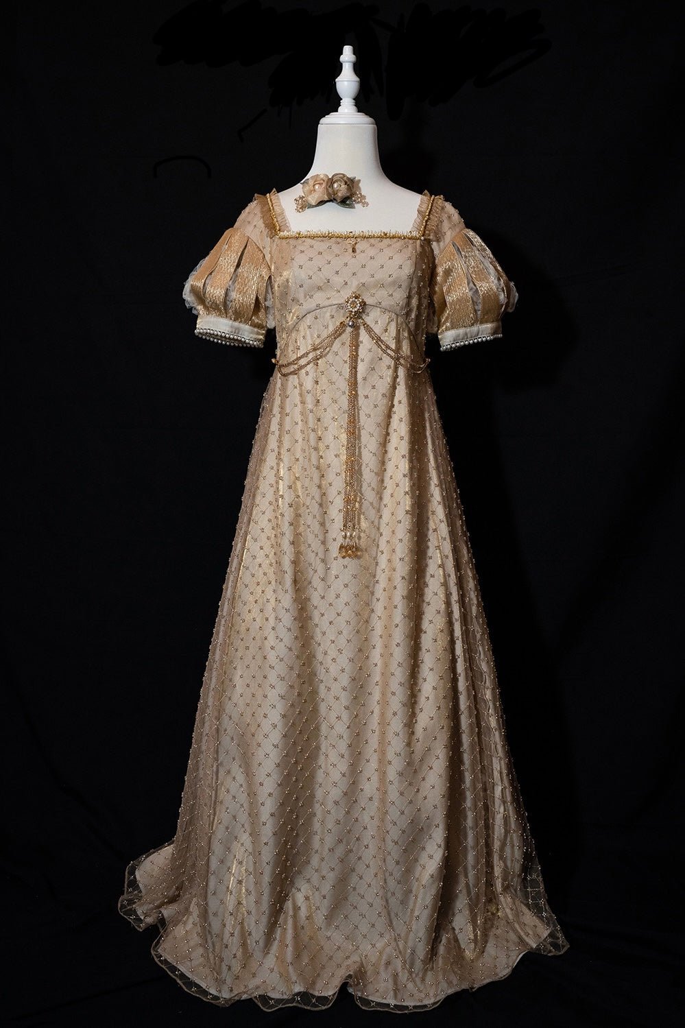 BRIDGERTON DRESS -REGENCY LUXURY GOLD BALL GOWN WITH BEADING -PLUS SIZ ...