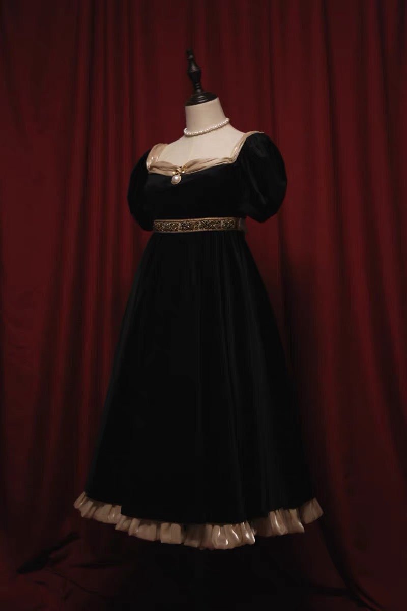 Bridgerton Inspired Black Velvet Regency Era Ball Gown - Black Dress Plus Size - WonderlandByLilian