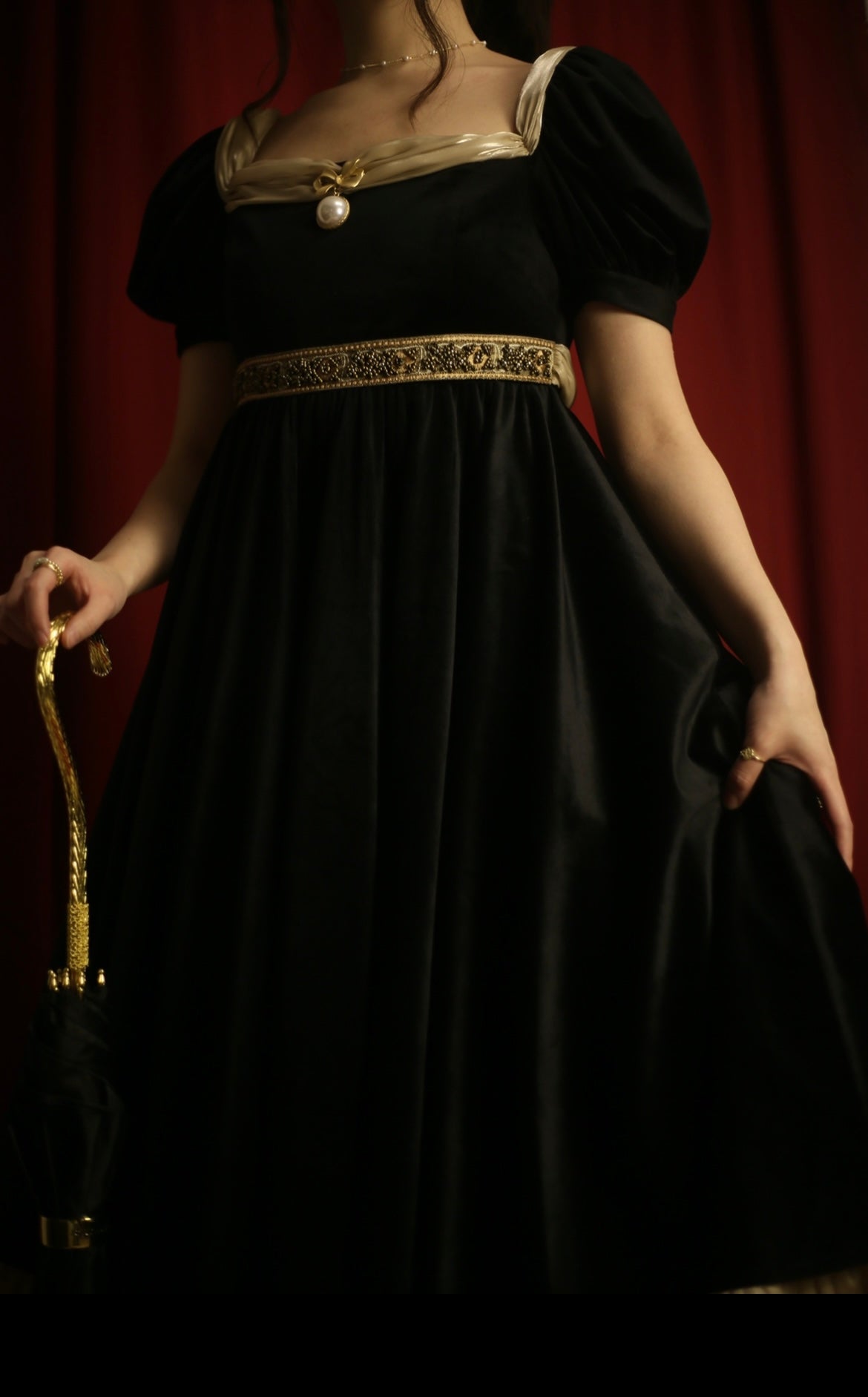 Bridgerton Inspired Black Velvet Regency Era Ball Gown - Black Dress Plus Size - WonderlandByLilian