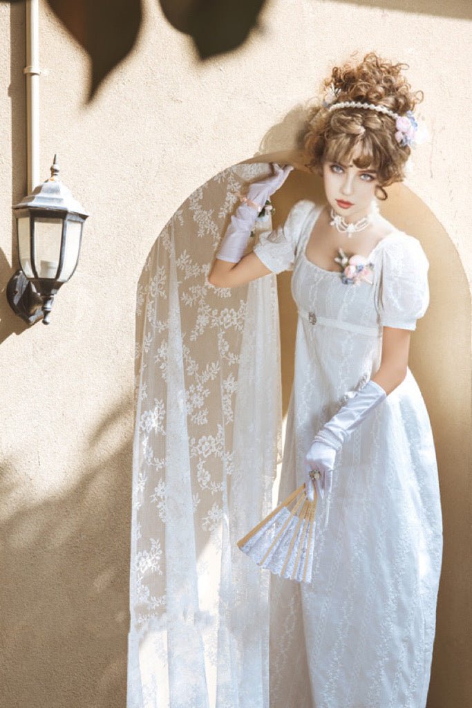 Bridgerton Inspired Embroidered Romantic Regency Era Cotton Lace Dress With Empire Waist - Plus Size - WonderlandByLilian