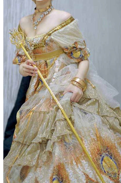 Bridgerton Inspired Gold Printed Regency Era Ball Gown - Regency Era prom dress costume Custom Made - plus size - WonderlandByLilian