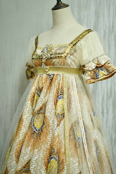 Bridgerton Inspired Gold Printed Regency Era Ball Gown - Regency Era prom dress costume Custom Made - plus size - WonderlandByLilian