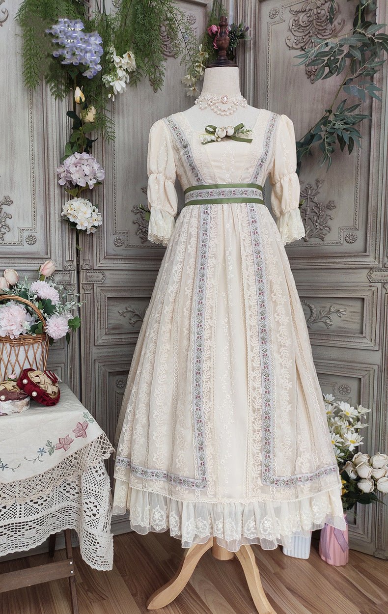 Bridgerton Inspired Pink Regency Era Dress - Empire Waist Dress Lace Embroidery - Plus Size - WonderlandByLilian