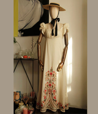 Bridgerton Inspired Regency Ball Gown With Embroidery - Empire Waist Dress Plus Size - WonderlandByLilian
