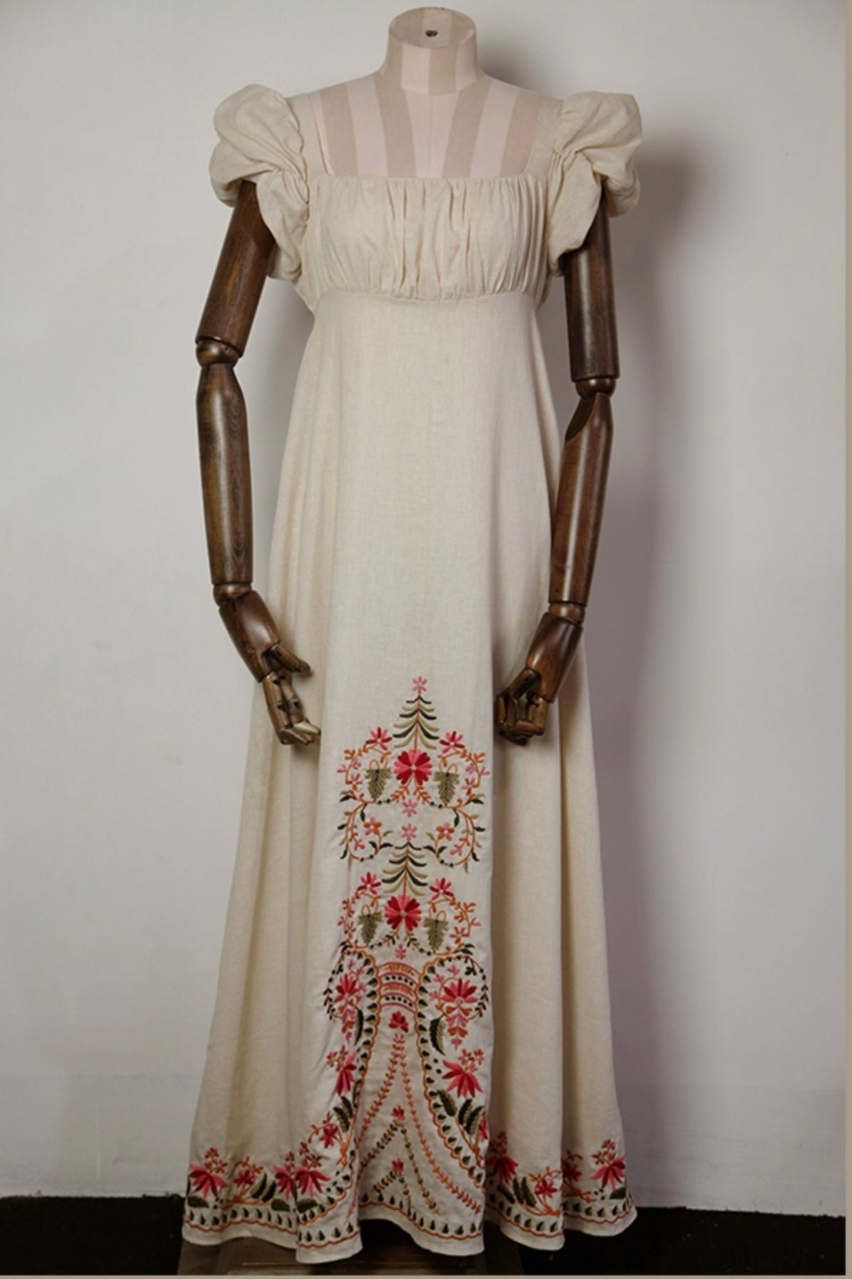 Bridgerton Inspired Regency Ball Gown With Embroidery - Empire Waist Dress Plus Size - WonderlandByLilian