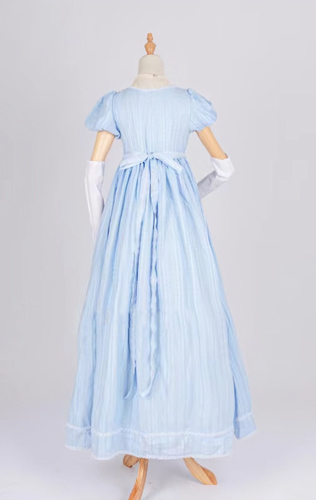 Bridgerton Inspired Regency Era Blue Cotton Dress With Brooch- Regency Ball Gown - Plus Size - WonderlandByLilian