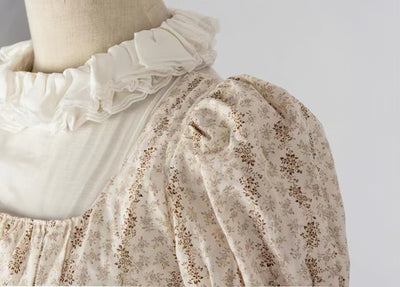 Bridgerton Inspired Regency Era High-necked Beige Striped Dress - Regency Era Ball Gown Plus Size - WonderlandByLilian