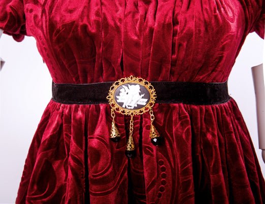 Bridgerton Inspired Regency Era Ruby Red Velvet Jacquard Ball Gown - Regency Era Dress Plus Size - WonderlandByLilian