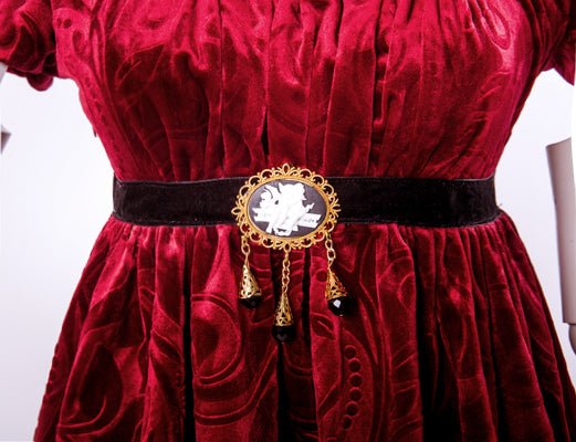 Bridgerton Inspired Regency Era Ruby Red Velvet Jacquard Ball Gown - Regency Era Dress Plus Size Size 22W / Red / Without Shawl Bridgerton Inspired Regency Era Ruby Red Velvet Jacquard Ball Gown - Regency Era Dress Plus Size Size 22W / Red / Without Shawl