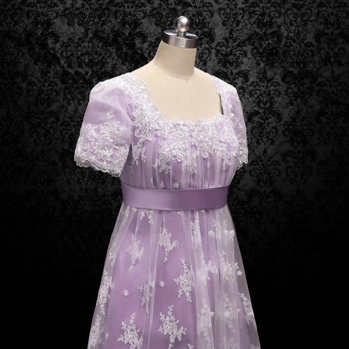 Bridgerton Lavender Regency Wedding Dress With Lace- Regency Era Purple Ball Gown Plus Size - WonderlandByLilian