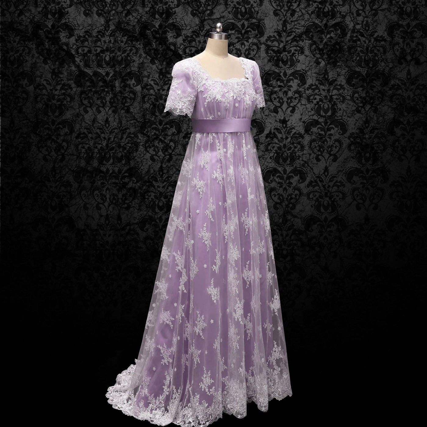 Bridgerton Lavender Regency Wedding Dress With Lace- Regency Era Purple Ball Gown Plus Size - WonderlandByLilian