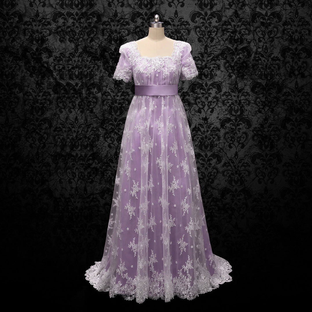 Bridgerton Lavender Regency Wedding Dress With Lace- Regency Era Purple Ball Gown Plus Size - WonderlandByLilian