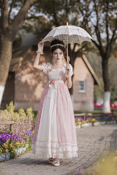 Bridgerton Pink Dress With Lace - Regency Era Ball Gown - Regency Weddding Dress Plus Size - WonderlandByLilian