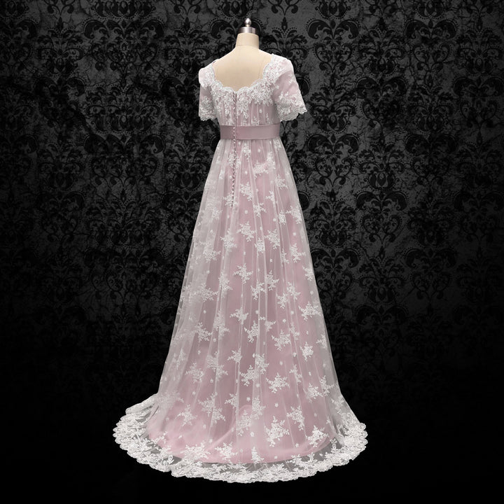 Bridgerton Pink Pale Lilac Regency Wedding Dress With Lace- Regency Era Ball Gown Plus Size - WonderlandByLilian