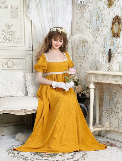 Bridgerton Regency Era Yellow Dress Plus Size - Empire Waist Ball Gown - Regency Wedding Dress - Plus Size - WonderlandByLilian