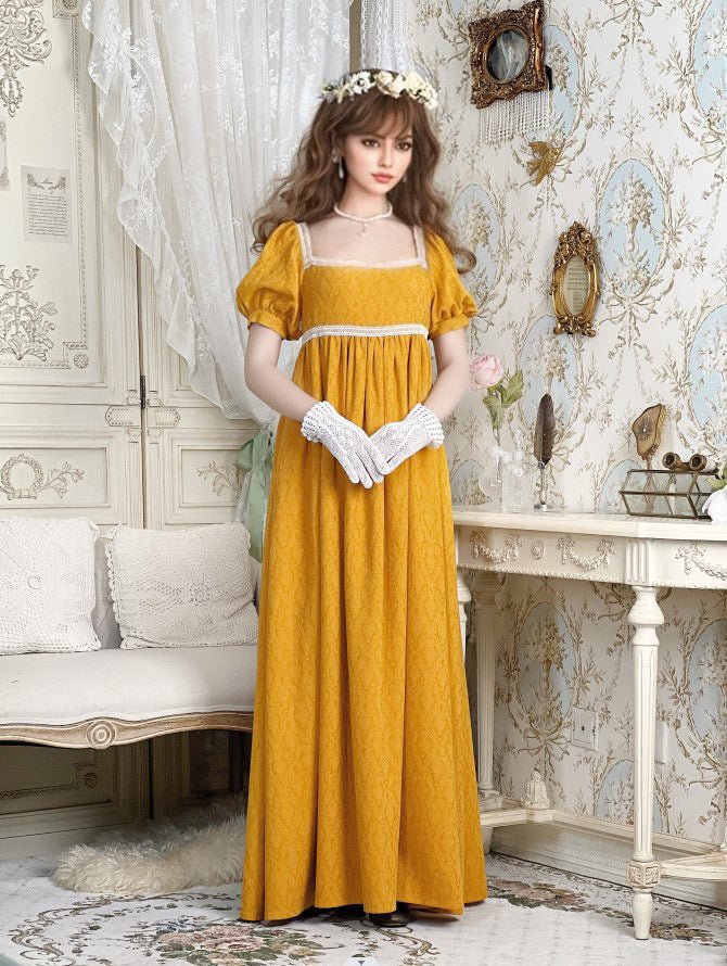 Bridgerton Regency Era Yellow Dress Plus Size - Empire Waist Ball Gown - Regency Wedding Dress - Plus Size - WonderlandByLilian