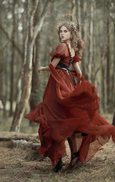 Burgundy Red Bridgerton Dress - Greek Goddess - Regency Ball Gown Empire Waist - Plus Size - WonderlandByLilian