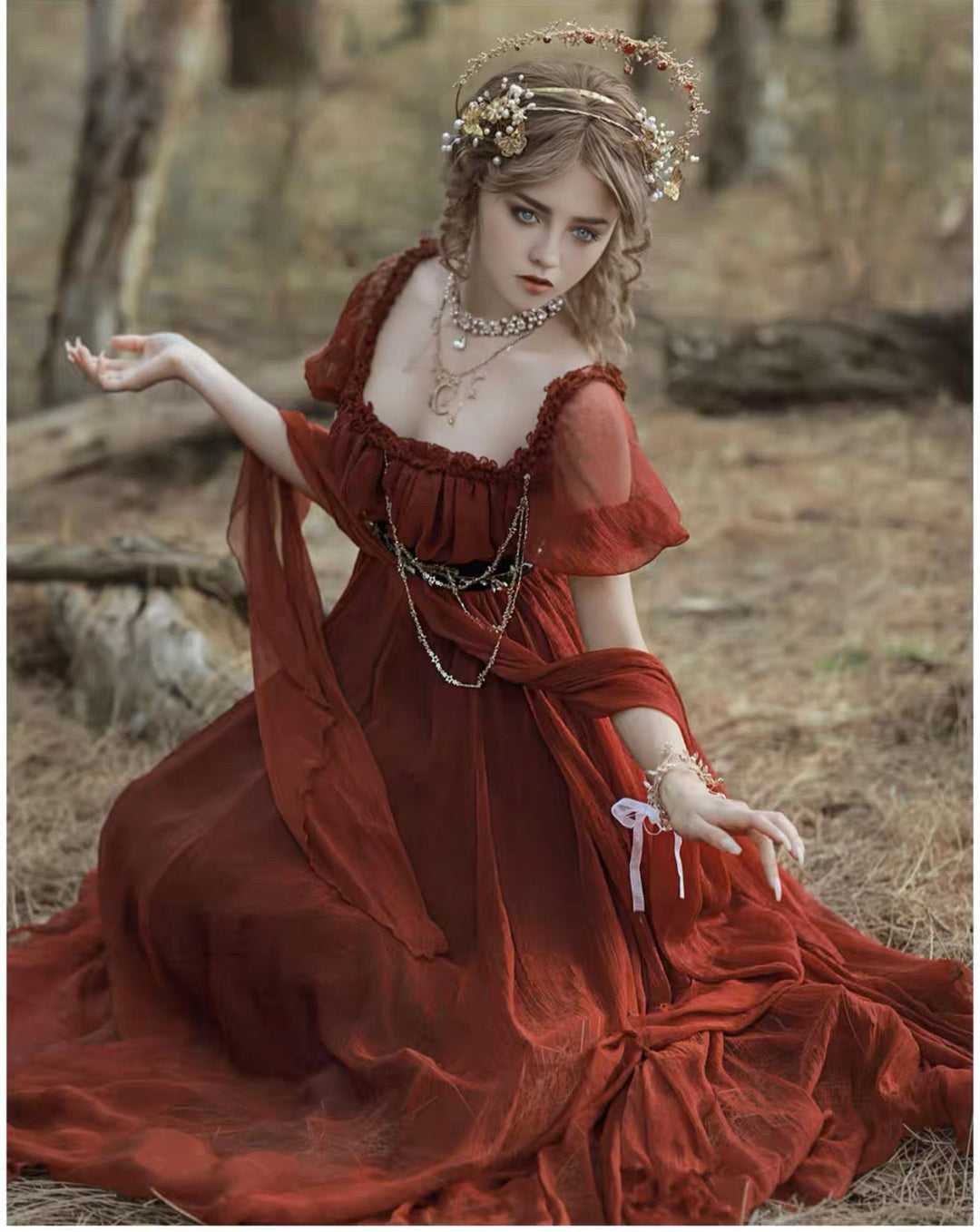 Burgundy Red Bridgerton Dress - Greek Goddess - Regency Ball Gown Empire Waist - Plus Size - WonderlandByLilian