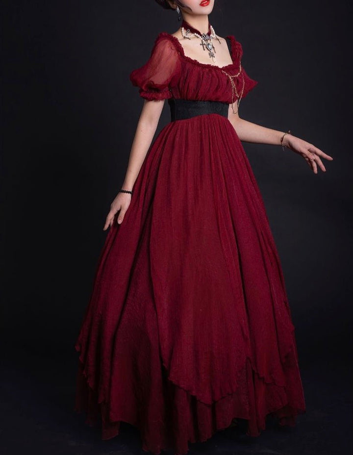 Burgundy Red Bridgerton Dress - Greek Goddess - Regency Ball Gown Empire Waist - Plus Size - WonderlandByLilian